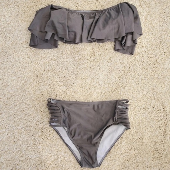 Gray Off Shoulder High Waisted Bikini - Picture 2 of 5